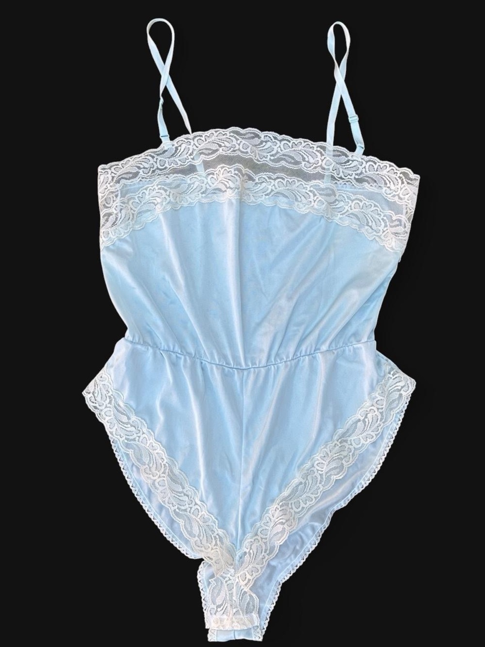 Sears Light Blue Satin Lace-Trim Jumpsuit Romper